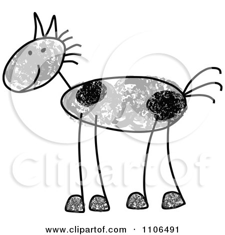 Clipart Stick Drawing Of A Happy Gray Spotted Horse - Royalty Free Vector Illustration by C Charley-Franzwa