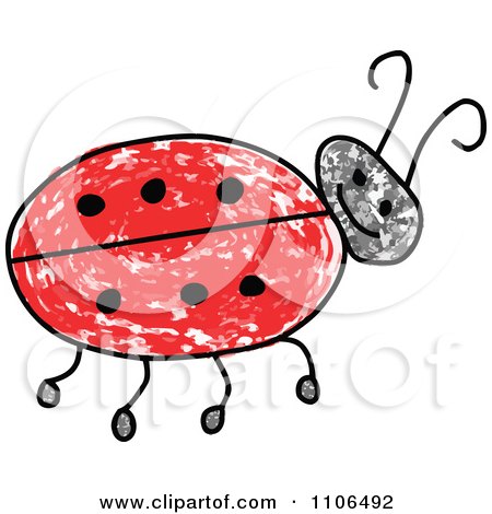 Clipart Stick Drawing Of A Happy Ladybug - Royalty Free Vector Illustration by C Charley-Franzwa