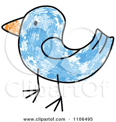 Clipart Stick Drawing Of A Blue Bird - Royalty Free Vector Illustration by C Charley-Franzwa