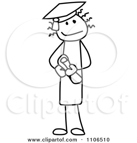 Clipart Black And White Stick Drawing Of A Happy Graduate - Royalty Free Vector Illustration by C Charley-Franzwa