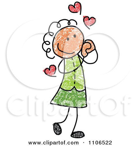 Clipart Stick Drawing Of A Hispanic Girl In Love - Royalty Free Vector Illustration by C Charley-Franzwa