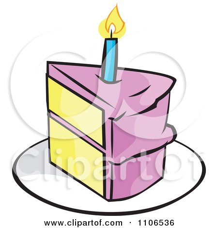 Clipart Pink Slice Of Birthday Cake With A Candle - Royalty Free Vector Illustration by Cartoon Solutions