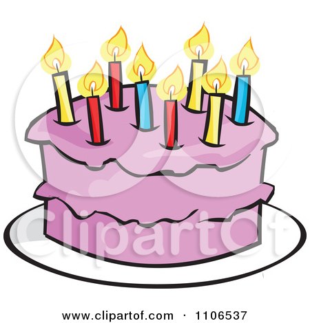 Clipart Pink Birthday Cake With A Candle - Royalty Free Vector Illustration by Cartoon Solutions
