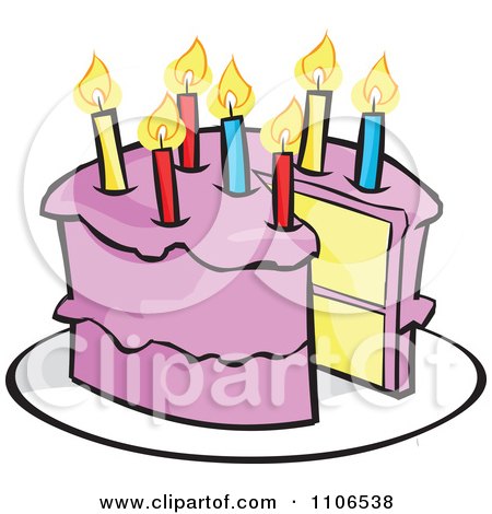 Clipart Pink Birthday Cake With A Candle And Missing Piece - Royalty Free  Vector Illustration by Cartoon Solutions #1106538