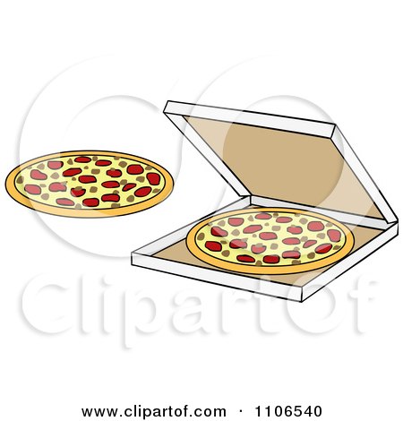 Clipart Pizza Pies And A Box - Royalty Free Vector Illustration by Cartoon Solutions