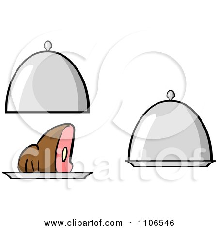Clipart Ham Or Roast Beef And Platters - Royalty Free Vector Illustration by Cartoon Solutions