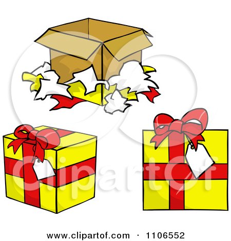 Clipart Red And Yellow Gift Boxes - Royalty Free Vector Illustration by Cartoon Solutions