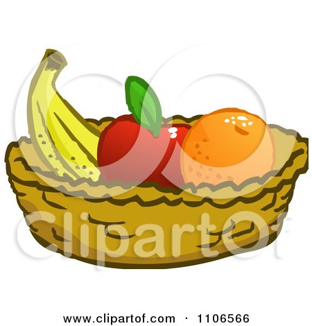 Clipart Banana Apple And Orange In A Basket - Royalty Free Vector Illustration by Cartoon Solutions