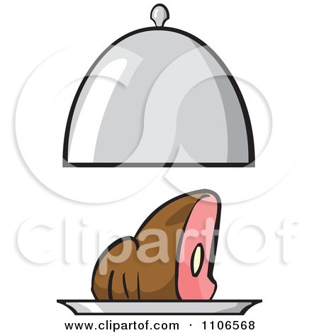 Clipart Ham Or Roast Beef On A Platter With Lid - Royalty Free Vector Illustration by Cartoon Solutions