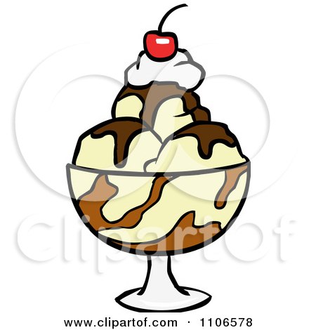 Clipart Ice Cream Sundae With Chocolate Syrup Whipped Cream And A Cherry - Royalty Free Vector Illustration by Cartoon Solutions