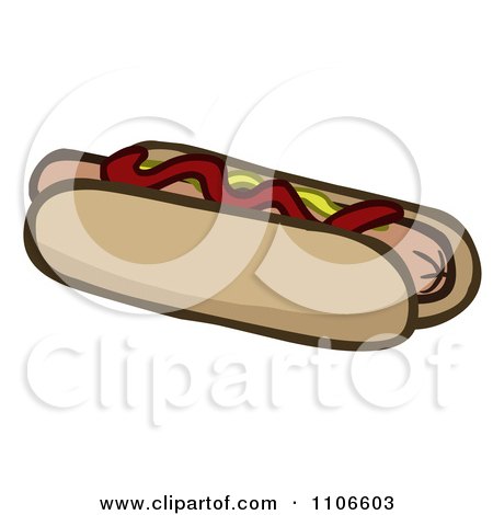 Clipart Hot Dog With Relish Ketchup And Mustard - Royalty Free Vector Illustration by Cartoon Solutions