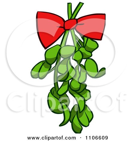 Clipart Red Bow On Christmas Mistletoe - Royalty Free Vector Illustration by Cartoon Solutions