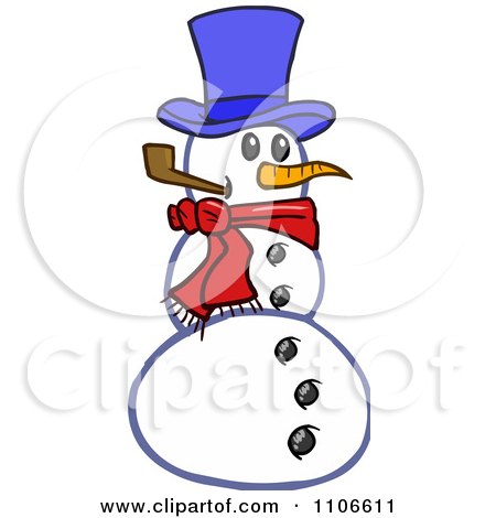 Clipart Christmas Snowman Smoking A Pipe - Royalty Free Vector Illustration by Cartoon Solutions