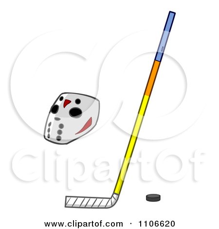 Clipart Hockey Puck Mask And Stick - Royalty Free Vector Illustration by Cartoon Solutions