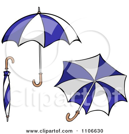 Clipart Blue And White Umbrellas - Royalty Free Vector Illustration by Cartoon Solutions