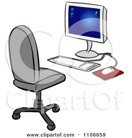 Clipart Desktop Computer And Office Chair - Royalty Free Vector Illustration by Cartoon Solutions