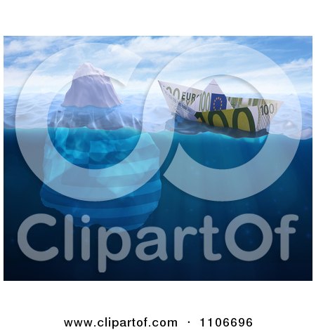Clipart 3d Euro Cash Boat Floating Close To An Iceberg - Royalty Free CGI Illustration by Mopic
