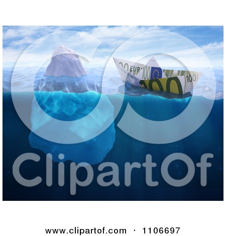 Clipart 3d Euro Cash Boat Floating Near An Iceberg - Royalty Free CGI Illustration by Mopic