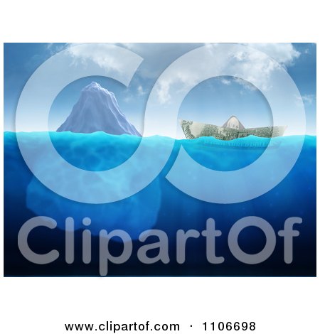 Clipart 3d Dollar Boat Floating Near An Iceberg - Royalty Free CGI Illustration by Mopic