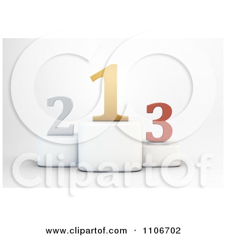 Clipart 3d Gold Silver And Bronze Numbers On Placement Podiums - Royalty Free CGI Illustration by Mopic