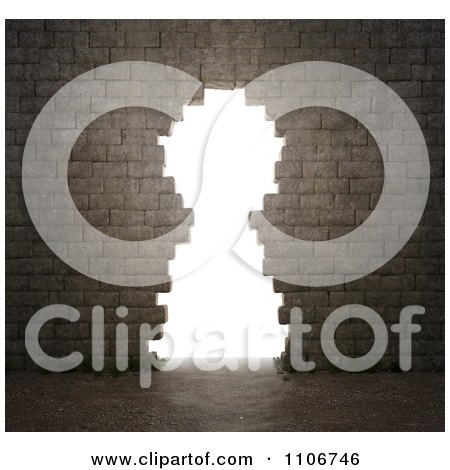 Clipart 3d Key Shaped Hole In A Brick Wall With Bright Light - Royalty Free CGI Illustration by Mopic