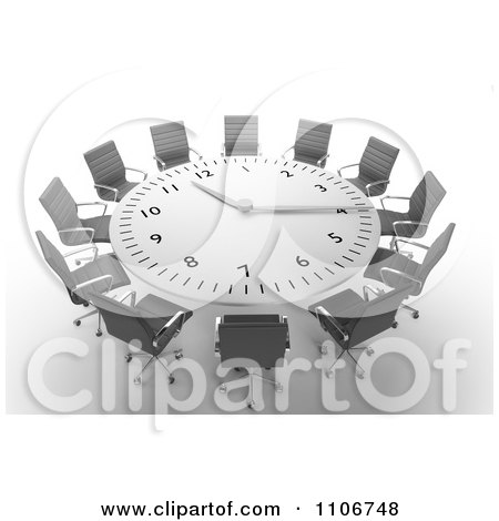 Clipart 3d Round Clock Meeting Table With Office Chairs - Royalty Free CGI Illustration by Mopic