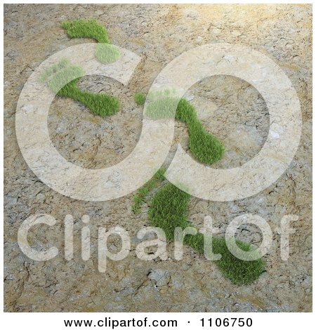 Clipart 3d Grass Footprints On Cracked Mud - Royalty Free CGI Illustration by Mopic