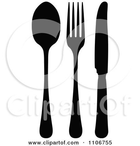 Clipart Black And White Butterknife Fork And Spoon - Royalty Free Vector Illustration by Frisko