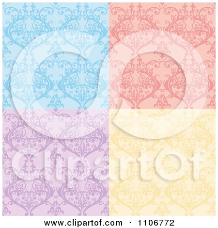 Clipart Seamless Blue Pink Purple And Yellow Damask Background Patterns - Royalty Free Vector Illustration by Amanda Kate