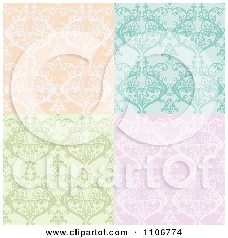 Clipart Seamless Lacy Orange Turquoise Green And Purple Damask Background Patterns - Royalty Free Vector Illustration by Amanda Kate