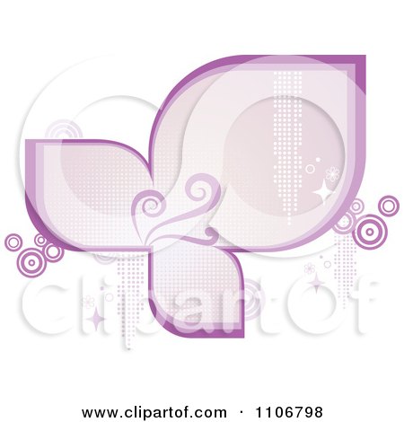 Clipart Retro Purple Frame With Flourishes Circles Sparkles And Halftone - Royalty Free Vector Illustration by Amanda Kate