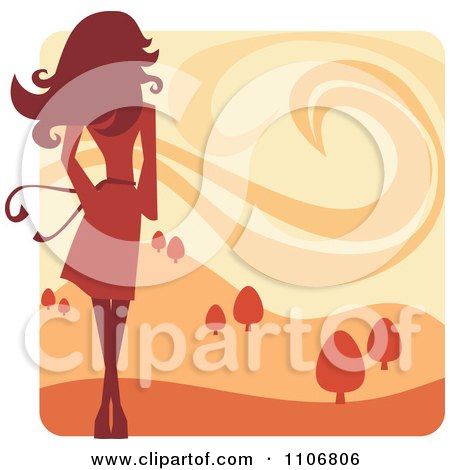Clipart Rear View Of A Slender Woman And A Fall Landscape - Royalty Free Vector Illustration by Amanda Kate