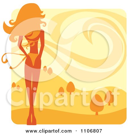 Clipart Rear View Of A Slender Woman In A Bikini And A Summer Landscape - Royalty Free Vector Illustration by Amanda Kate