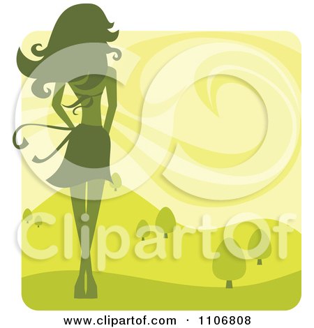 Clipart Rear View Of A Slender Woman And A Spring Landscape - Royalty Free Vector Illustration by Amanda Kate