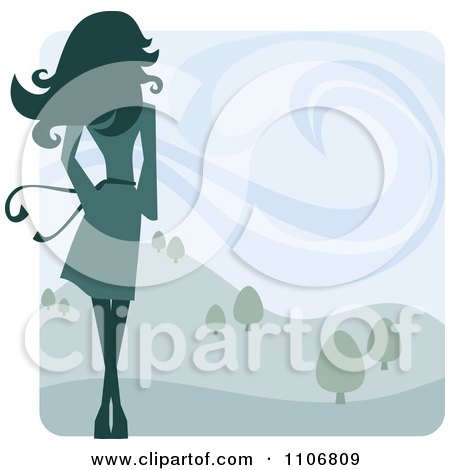 Clipart Rear View Of A Slender Woman And A Winter Landscape - Royalty Free Vector Illustration by Amanda Kate