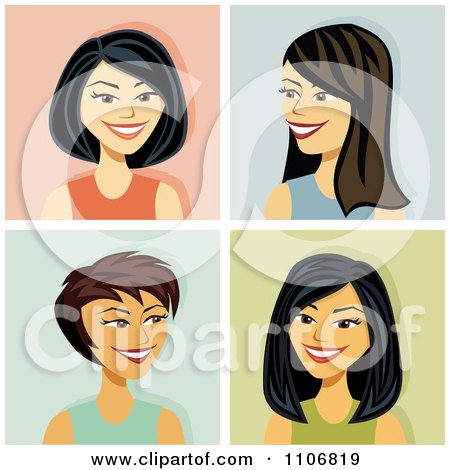 Clipart Happy Asian Women Avatars - Royalty Free Vector Illustration by Amanda Kate