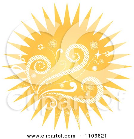 Clipart Summer Sun With Swirls And Flowers - Royalty Free Vector Illustration by Amanda Kate
