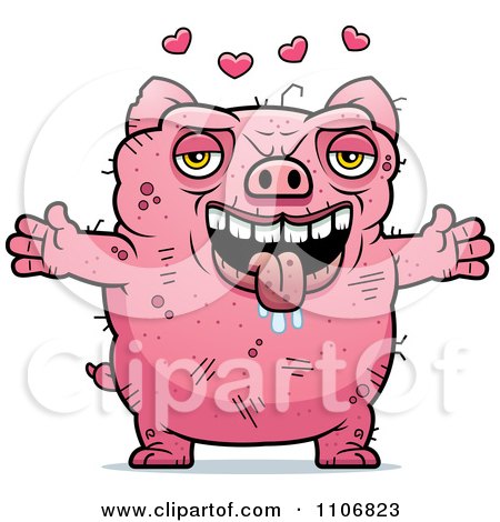 Clipart Amorous Ugly Pig - Royalty Free Vector Illustration by Cory Thoman