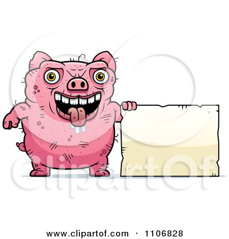 Clipart Ugly Pig With A Sign - Royalty Free Vector Illustration by Cory Thoman