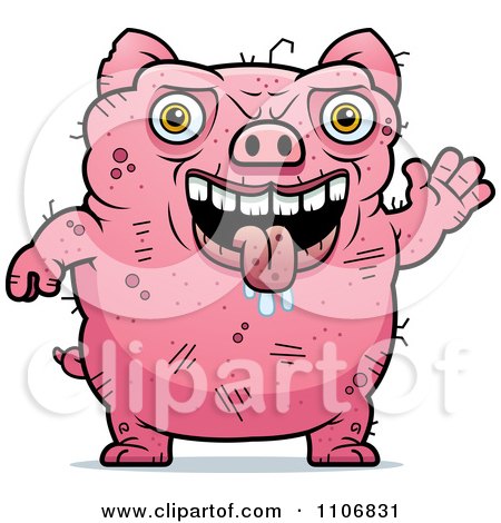 Clipart Waving Ugly Pig - Royalty Free Vector Illustration by Cory Thoman