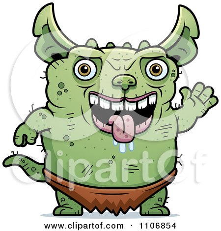 Clipart Waving Pudgy Green Gremlin - Royalty Free Vector Illustration by Cory Thoman