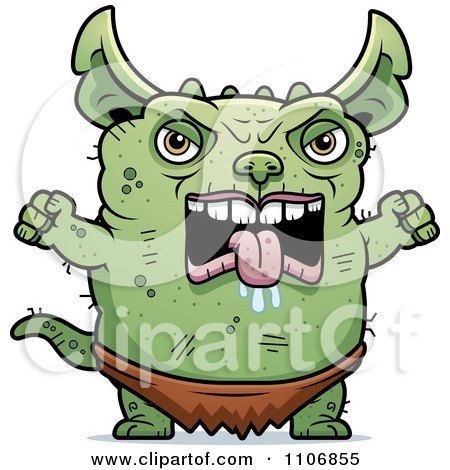 Clipart Angry Pudgy Green Gremlin - Royalty Free Vector Illustration by Cory Thoman