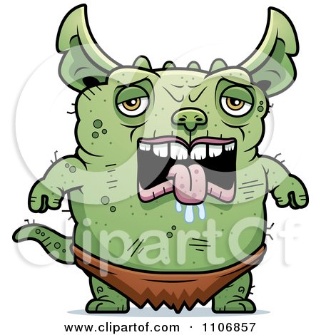 Clipart Depressed Pudgy Green Gremlin - Royalty Free Vector Illustration by Cory Thoman