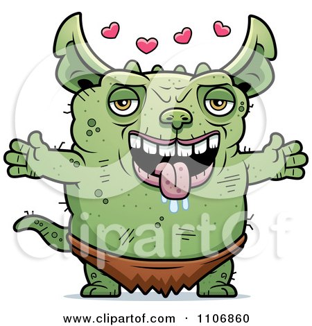 Clipart Amorous Pudgy Green Gremlin - Royalty Free Vector Illustration by Cory Thoman
