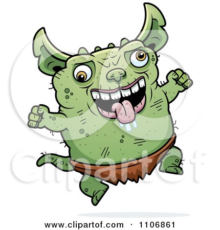 Clipart Jumping Pudgy Green Gremlin - Royalty Free Vector Illustration by Cory Thoman