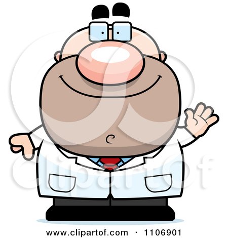 Clipart Waving Pudgy Male Scientist - Royalty Free Vector Illustration by Cory Thoman