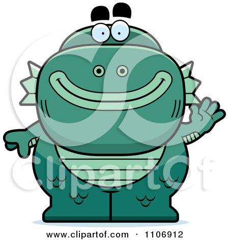 Clipart Waving Fish Man Monster - Royalty Free Vector Illustration by Cory Thoman