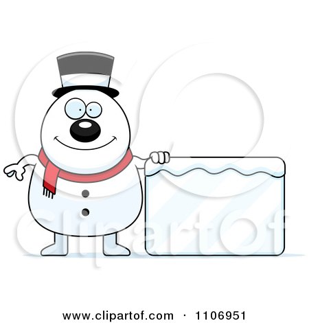 Clipart Pudgy Snowman With An Ice Sign - Royalty Free Vector Illustration by Cory Thoman
