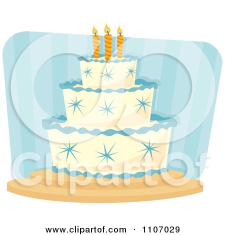 Clipart Boys Birthday Cake With Blue Stars And Piping Over Stripes - Royalty Free Vector Illustration by Amanda Kate