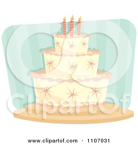 Clipart Girls Birthday Cake With Pink Stars And Piping Over Stripes - Royalty Free Vector Illustration by Amanda Kate